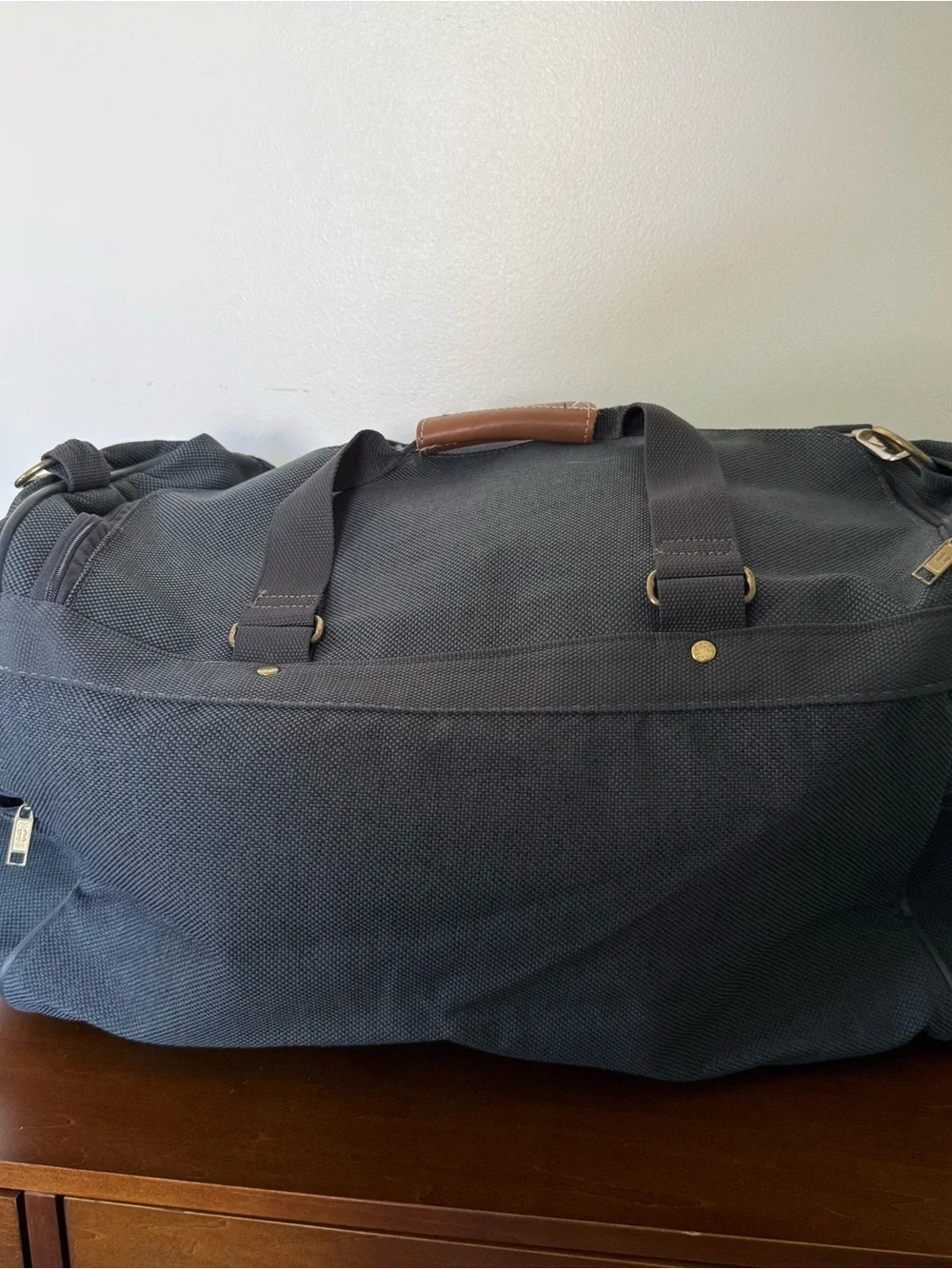 American Tourister Dark Blue Duffel with Brown Trim 1990’s Vintage
